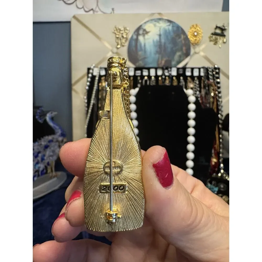Rare Graziano Vintage 2000 Champagne Bottle Mechanical Brooch Pop Open Cork Y2K